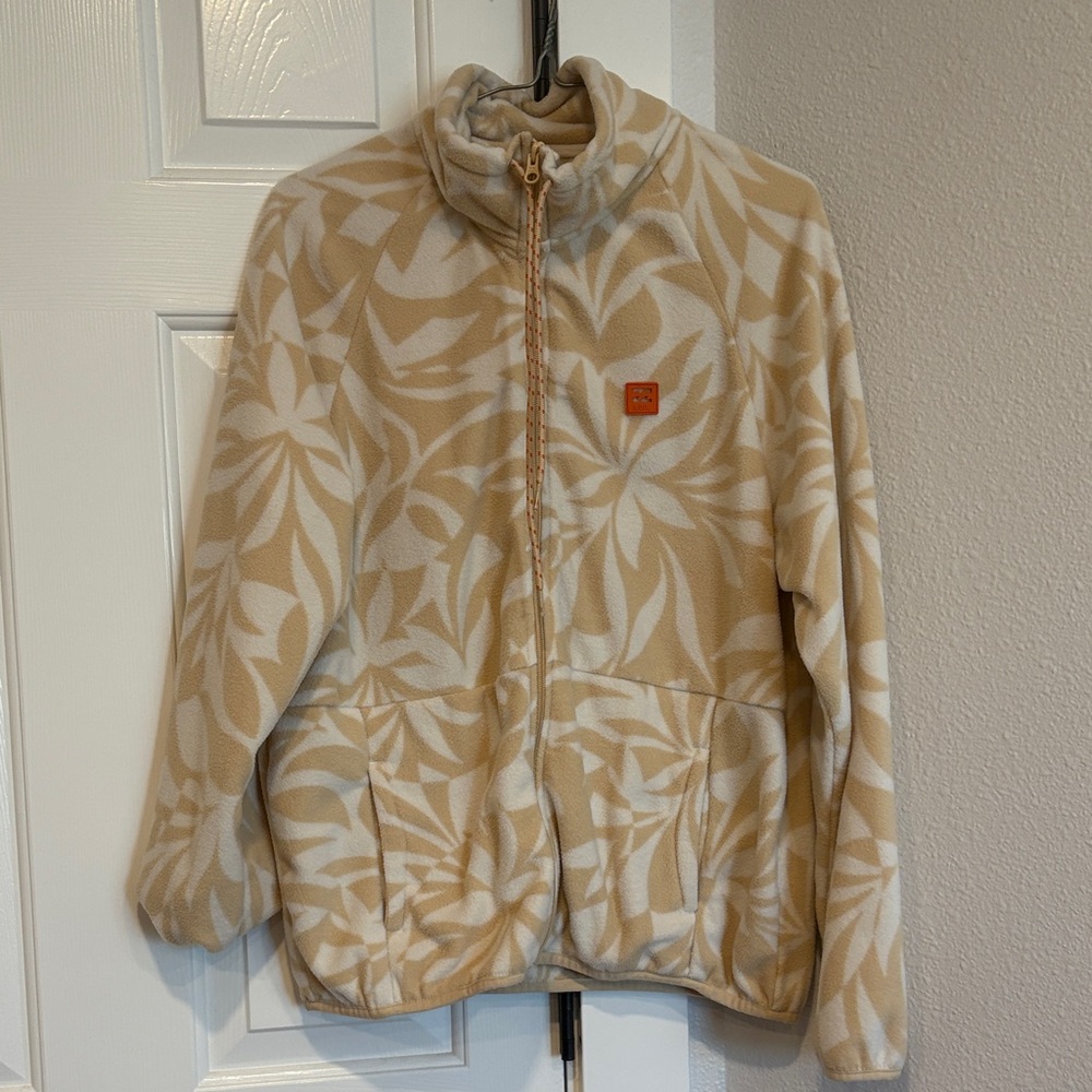 Billabong Beige Floral Fleece Jacket - Women's Cozy Zip-Up